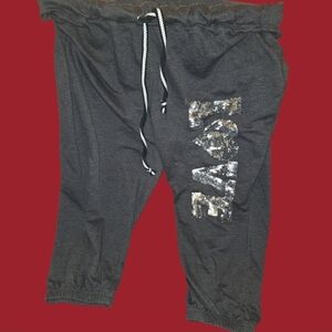 Miss Chievous Charcoal Capri Love Sequin Sweat Pants Set Pajamas Set EUC